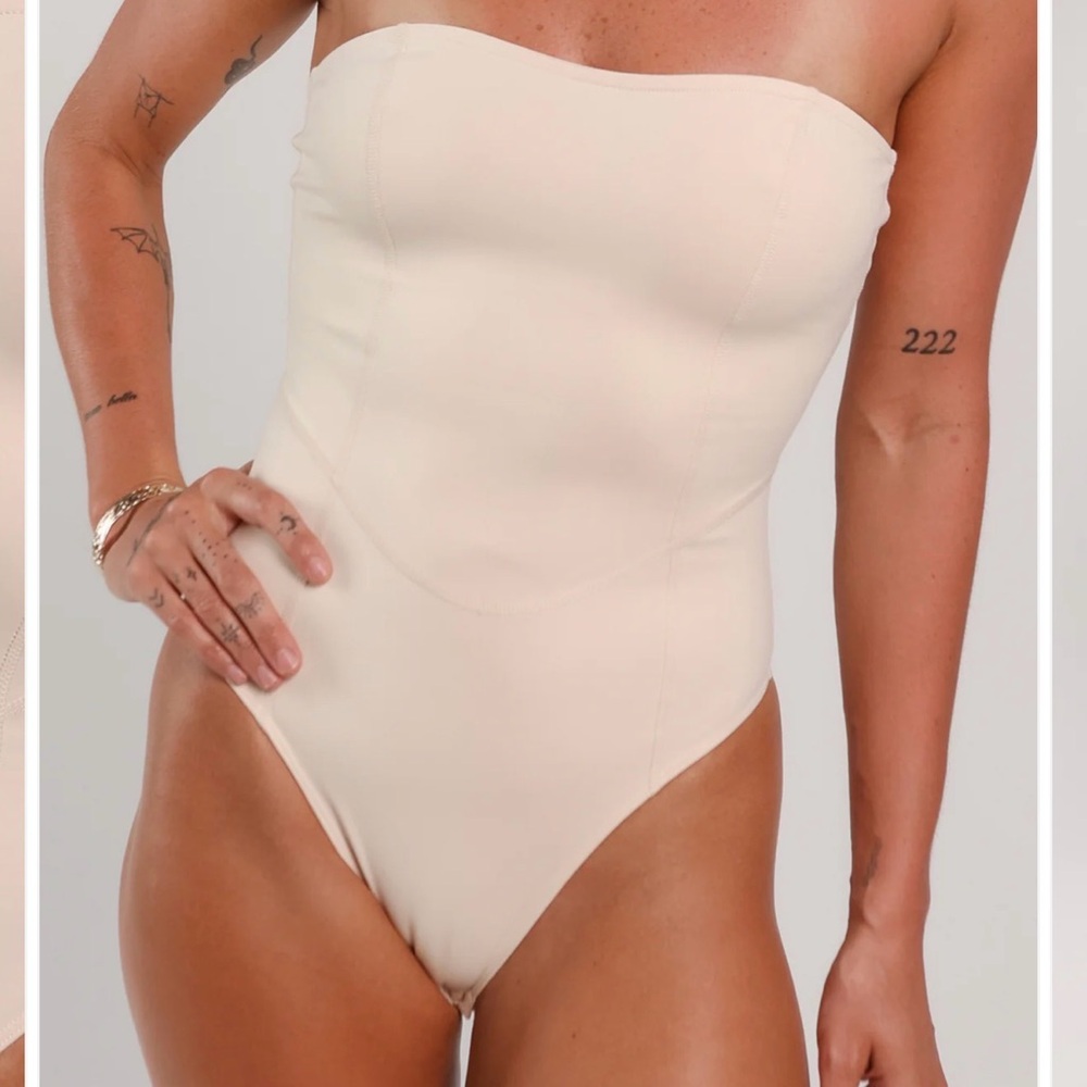 Active by Teal, Sweetheart  Strapless Bodysuit in stone